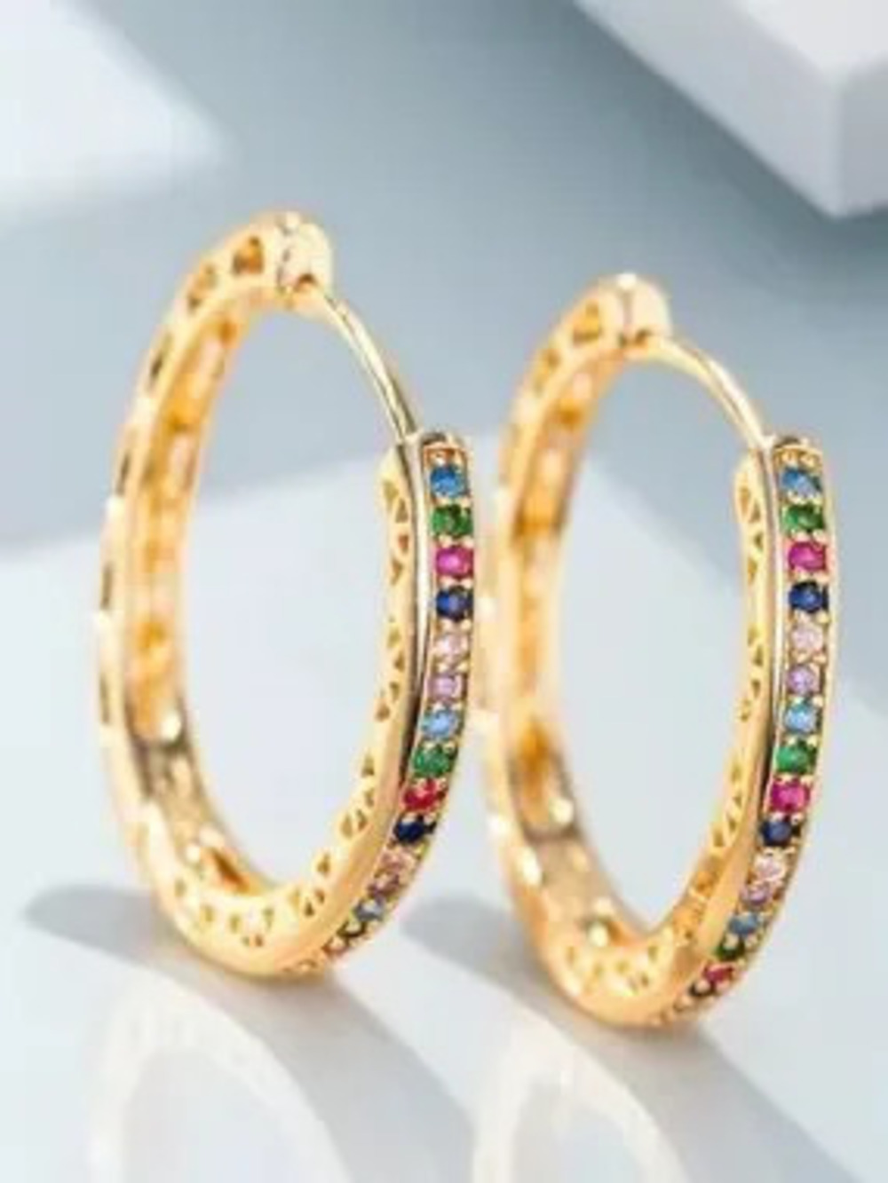 Gold Multicolor Gemstone Hoop Earrings - Women Jewelry